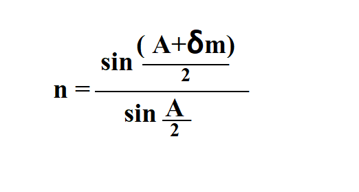 प्रिज्म का अपवर्तनांक का सूत्र
